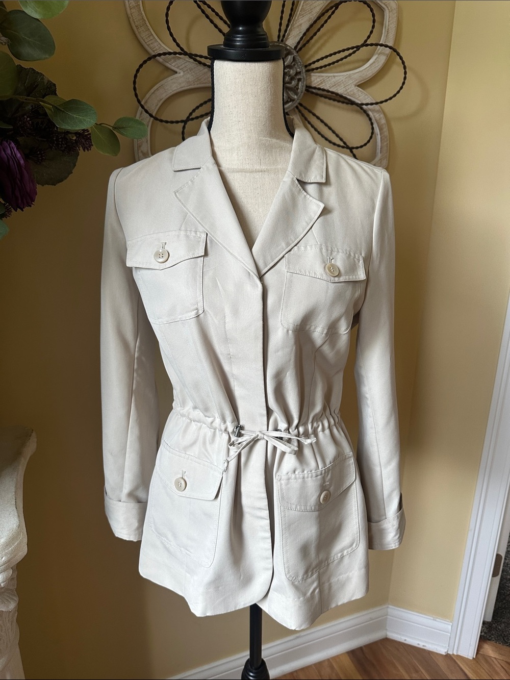 Chico's Light Cream Drawstring Utility Jacket